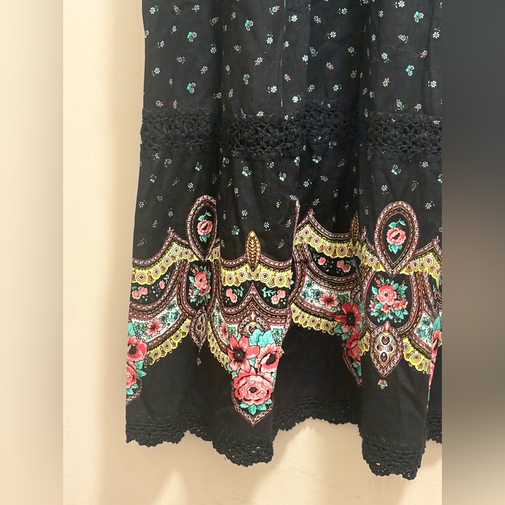 Chasing Unicorns Bohemian Black Floral Long Sleeve Dress size Large - Picture 5 of 13